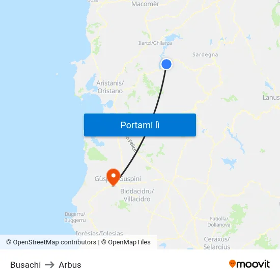 Busachi to Arbus map