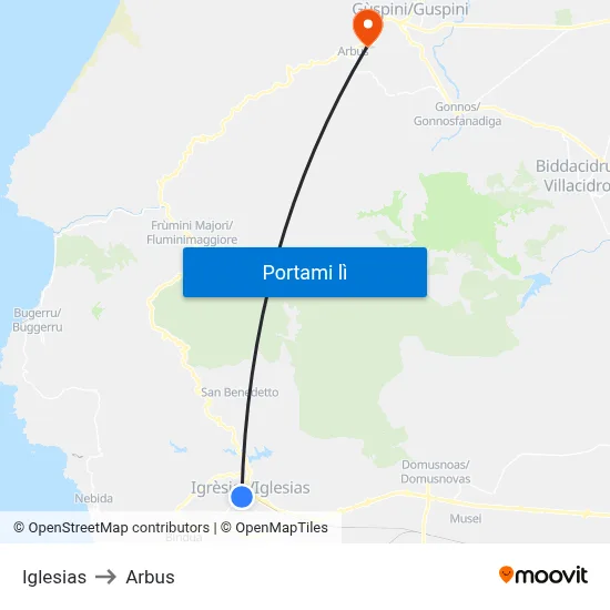 Iglesias to Arbus map