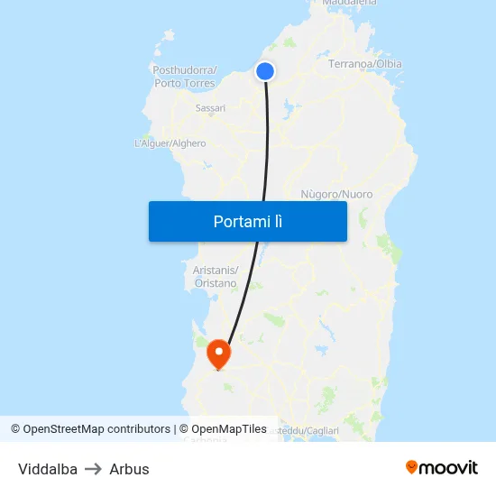 Viddalba to Arbus map