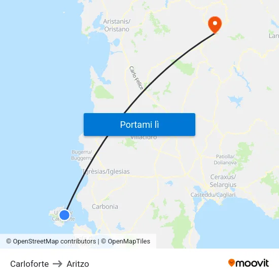 Carloforte to Aritzo map