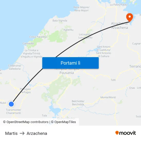 Martis to Arzachena map
