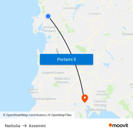 Narbolia to Assemini map
