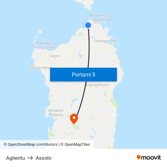 Aglientu to Assolo map