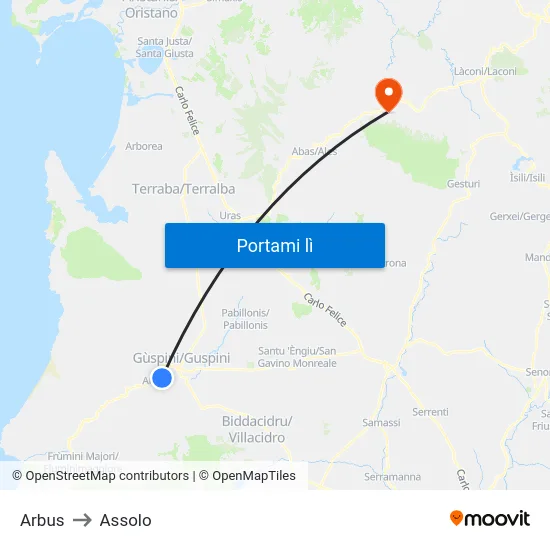 Arbus to Assolo map