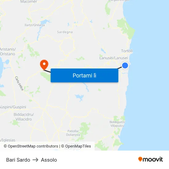 Bari Sardo to Assolo map