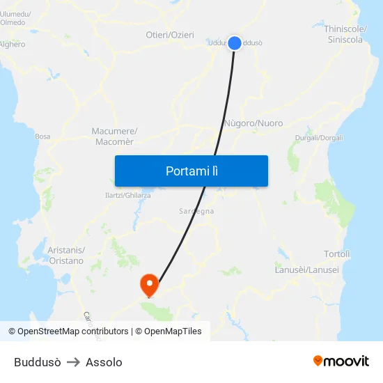 Buddusò to Assolo map