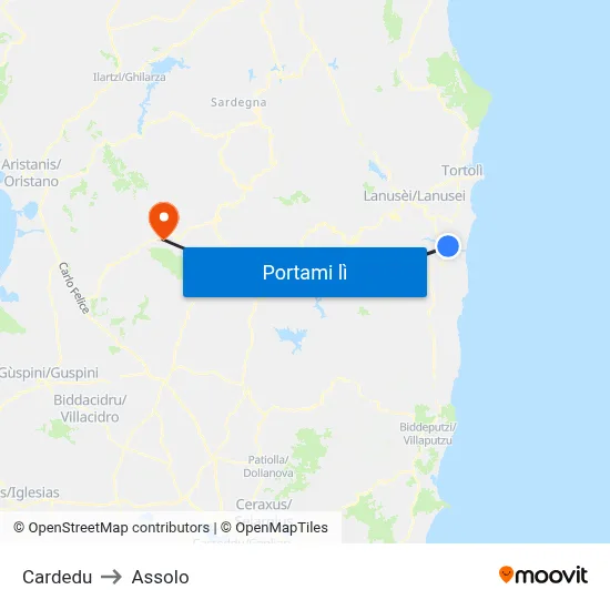 Cardedu to Assolo map
