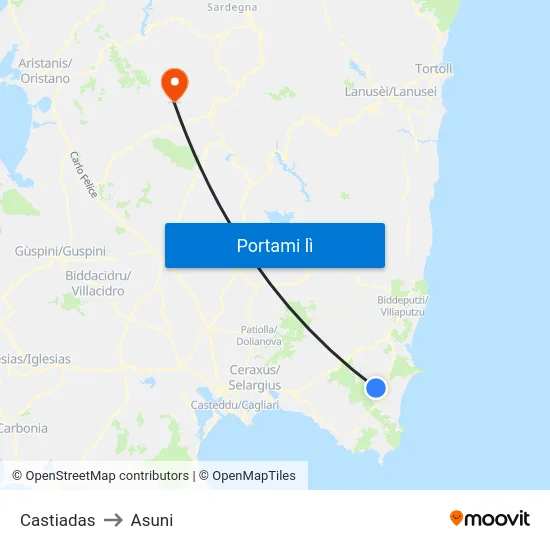 Castiadas to Asuni map