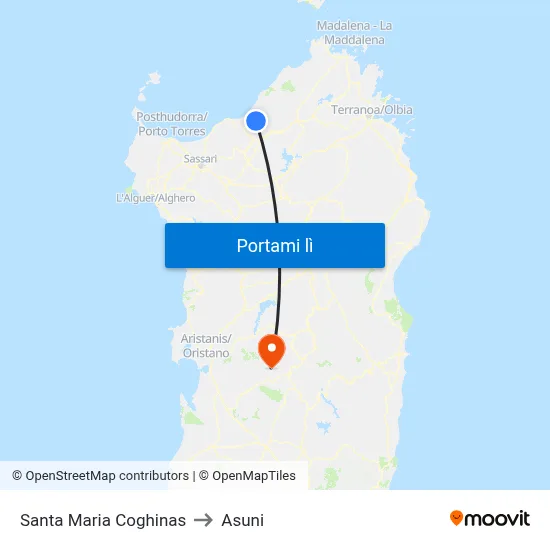 Santa Maria Coghinas to Asuni map