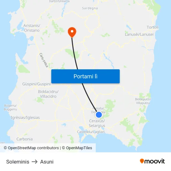 Soleminis to Asuni map