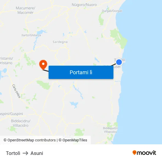 Tortolì to Asuni map