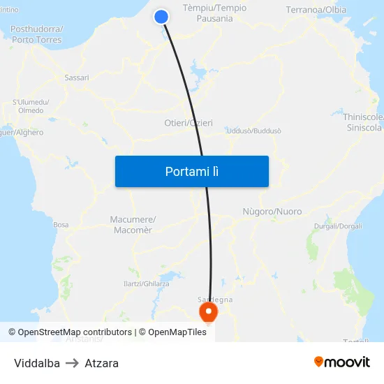 Viddalba to Atzara map