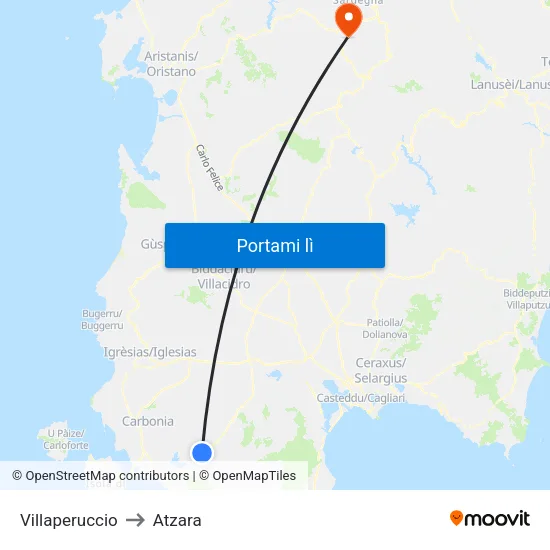 Villaperuccio to Atzara map
