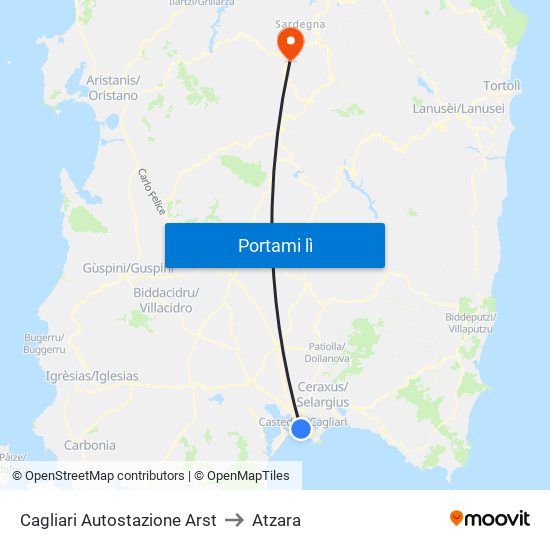 Cagliari Autostazione Arst to Atzara map