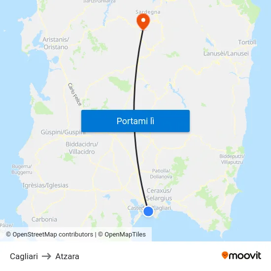 Cagliari to Atzara map