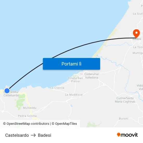 Castelsardo to Badesi map