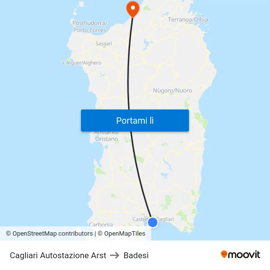 Cagliari Autostazione Arst to Badesi map