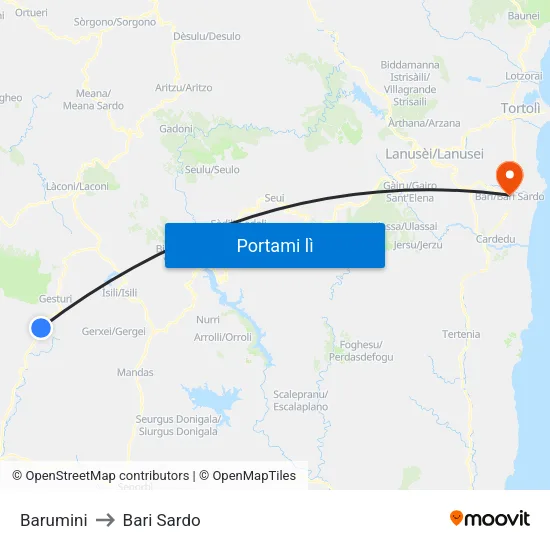 Barumini to Bari Sardo map