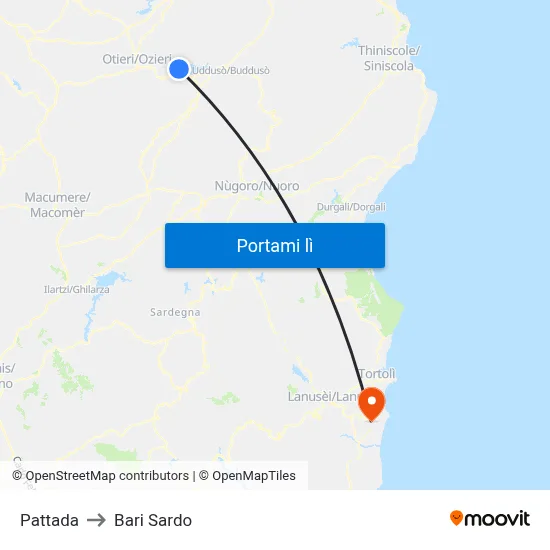 Pattada to Bari Sardo map
