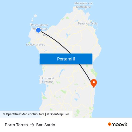 Porto Torres to Bari Sardo map