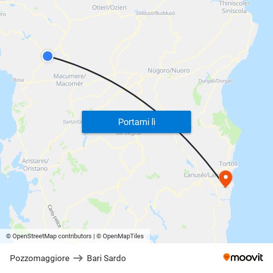 Pozzomaggiore to Bari Sardo map