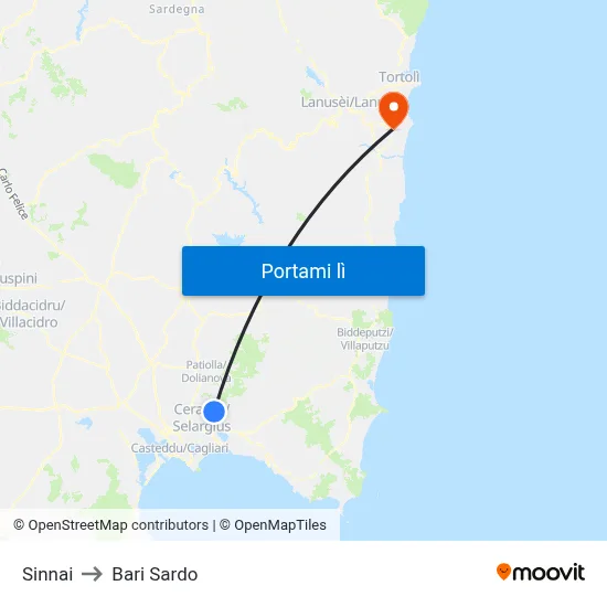 Sinnai to Bari Sardo map