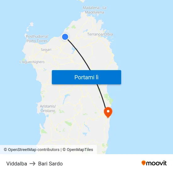 Viddalba to Bari Sardo map