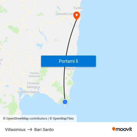 Villasimius to Bari Sardo map