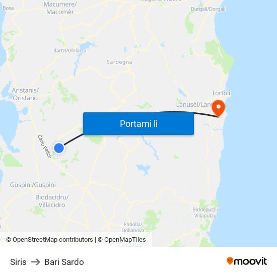 Siris to Bari Sardo map