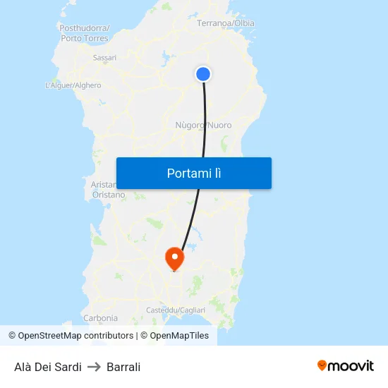 Alà Dei Sardi to Barrali map