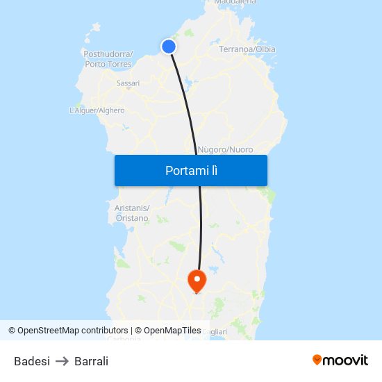 Badesi to Barrali map