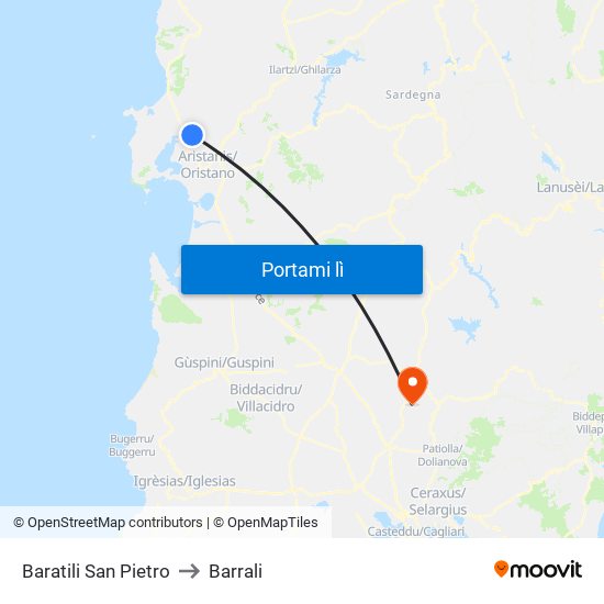 Baratili San Pietro to Barrali map