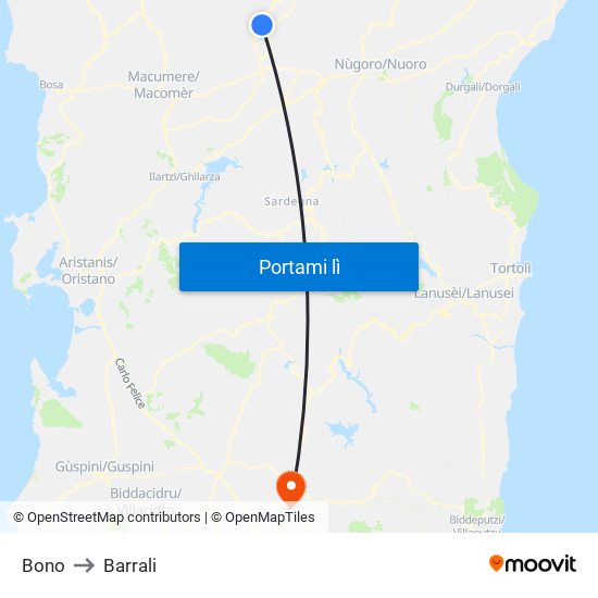 Bono to Barrali map