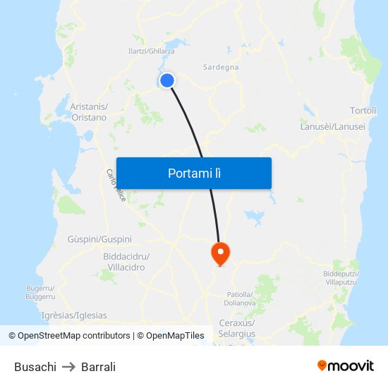 Busachi to Barrali map