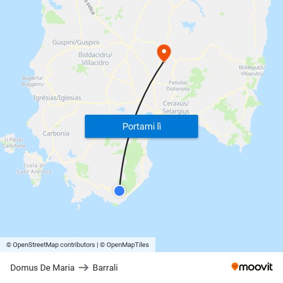 Domus De Maria to Barrali map