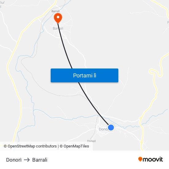 Donorì to Barrali map