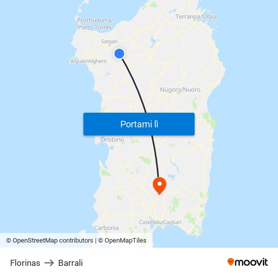 Florinas to Barrali map