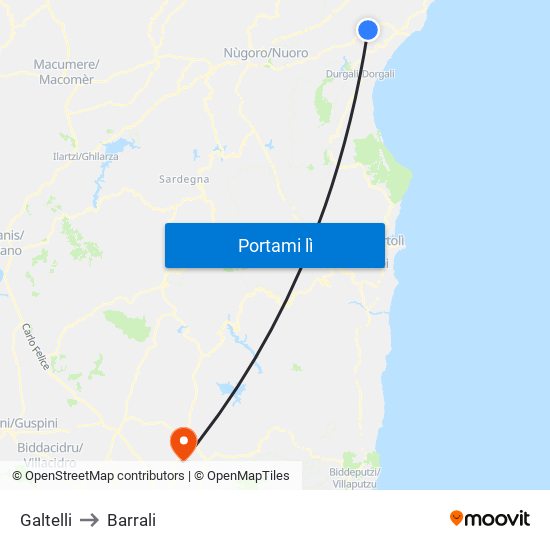 Galtelli to Barrali map