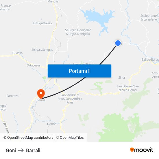 Goni to Barrali map