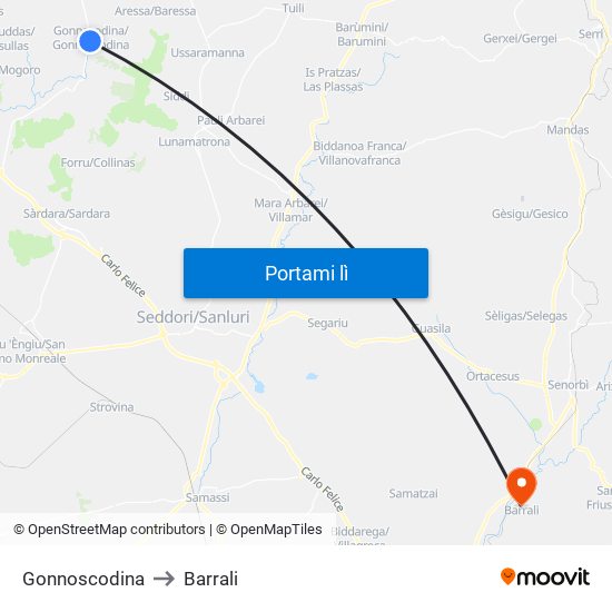 Gonnoscodina to Barrali map