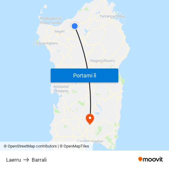 Laerru to Barrali map