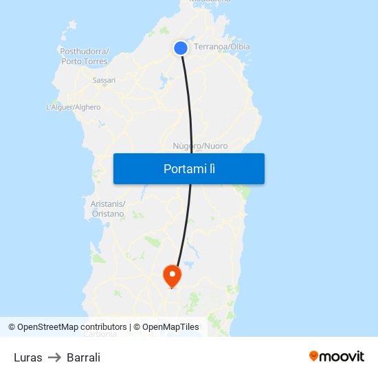 Luras to Barrali map