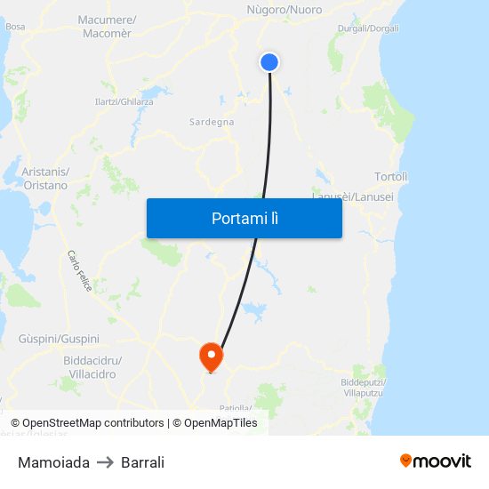 Mamoiada to Barrali map