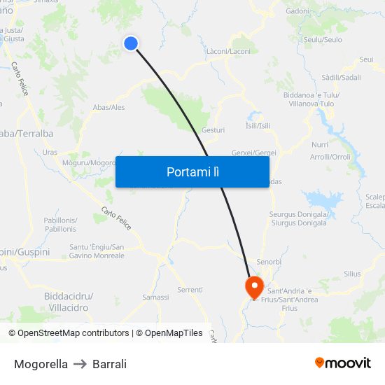 Mogorella to Barrali map