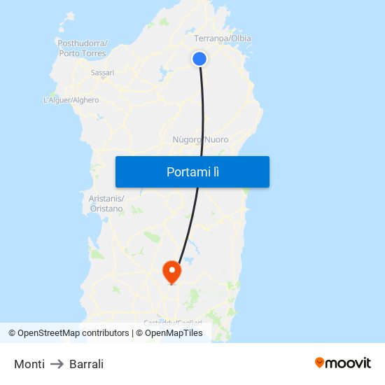 Monti to Barrali map