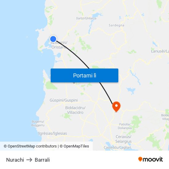 Nurachi to Barrali map