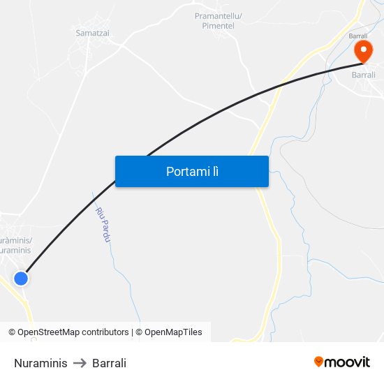 Nuraminis to Barrali map