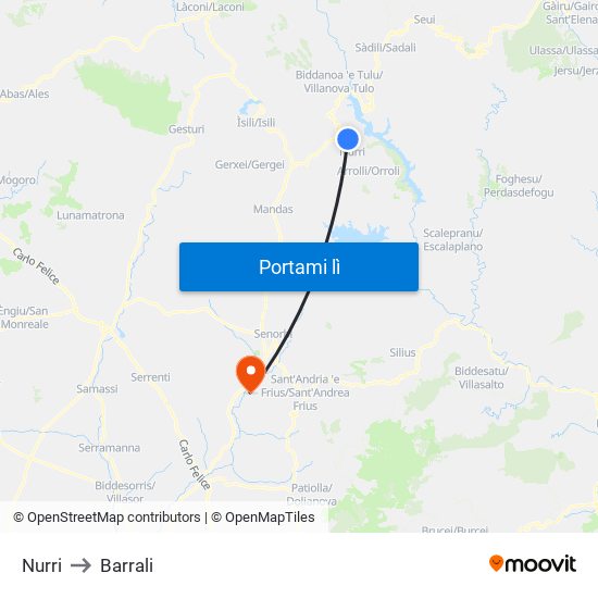 Nurri to Barrali map