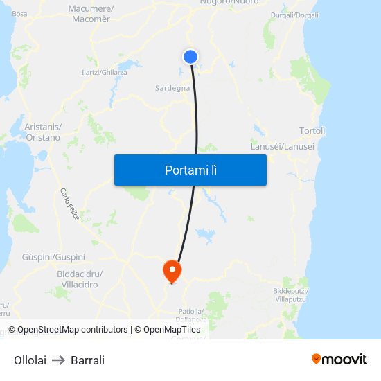 Ollolai to Barrali map