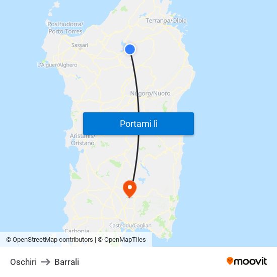 Oschiri to Barrali map